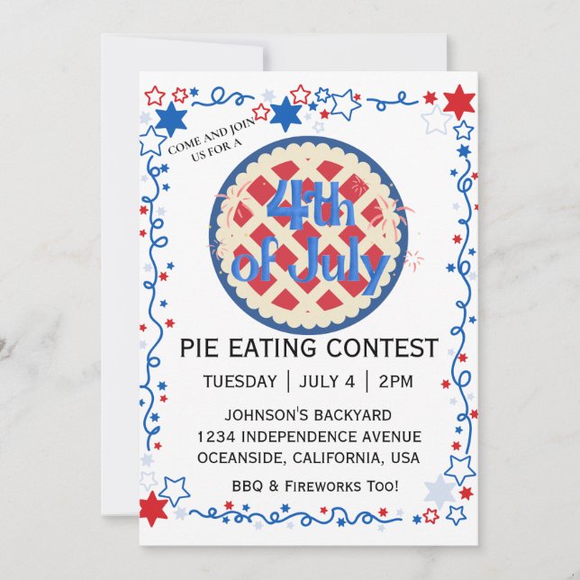 July Fourth Pie Eating Contest BBQ Fireworks Invitation (Front)