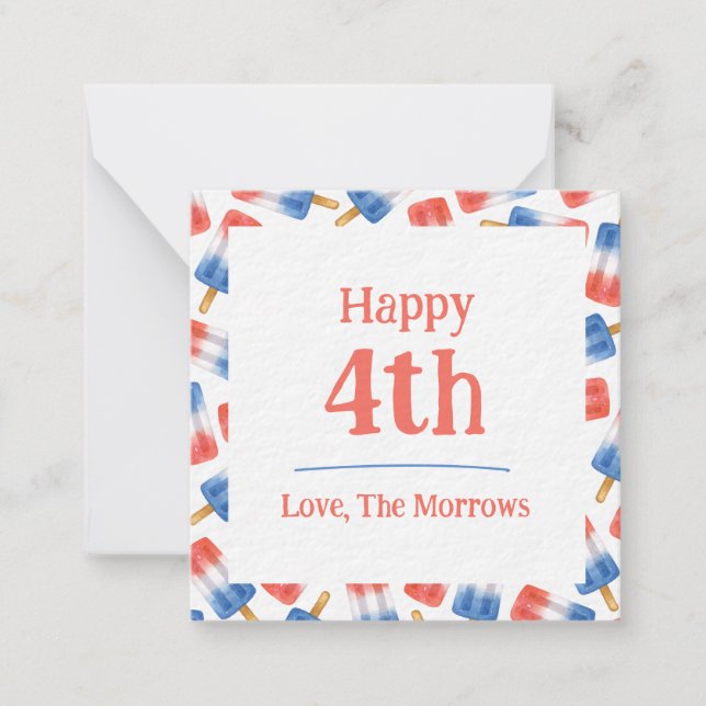 July Fourth Watercolor Popsicle Flat Note Card (Front)