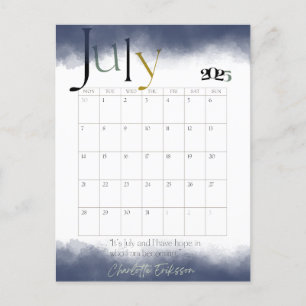 July Gray Modern Monthly Calendar 2025 Postcard