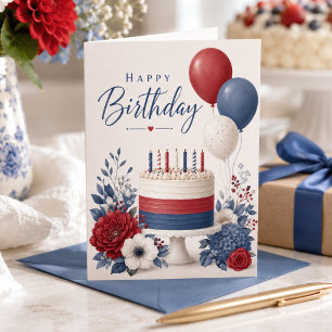 July Happy Birthday Card Red White & Blue