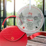 July Larkspur and Water Lily Birthday Keepsake Glass Tree Decoration<br><div class="desc">July actually has two flowers and two gemstones in celebration of birthdays for this month: flowers -- larkspur and water lily; gemstones -- ruby and onyx. This design features all. This design features details in white, black and red. We have paired it with a "Happy Birthday" greeting, along with the...</div>