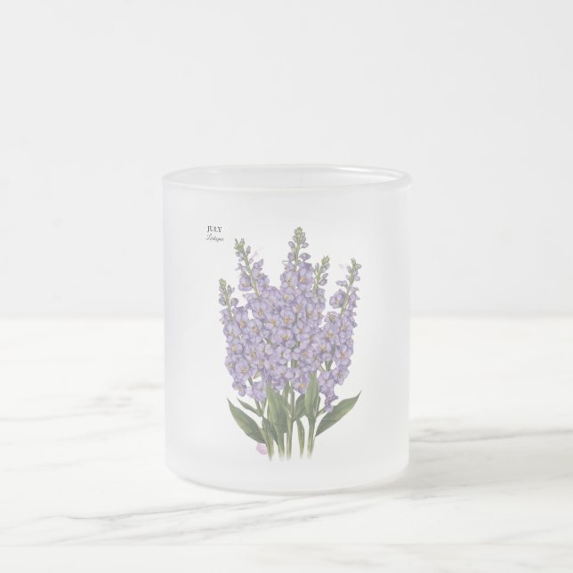 July Larkspur Bloom - Personalized Birthday Gift Frosted Glass Coffee Mug (Center)