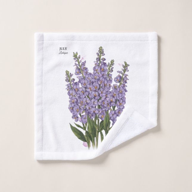 July Larkspur Bloom - Personalized Birthday Gift Wash Cloth (Wash Cloth)