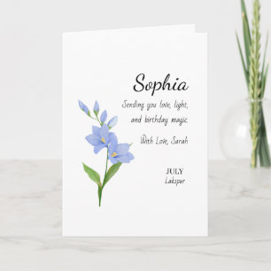 July Larkspur Personalised Birthday Card