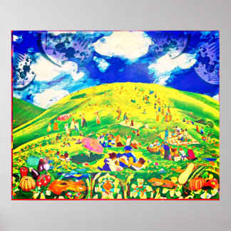 July Naive Folk Art Summer Celebration Poster