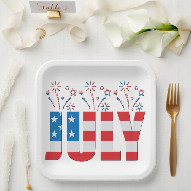 July Party Month American Stars and Stripes Paper Plate (Wedding)