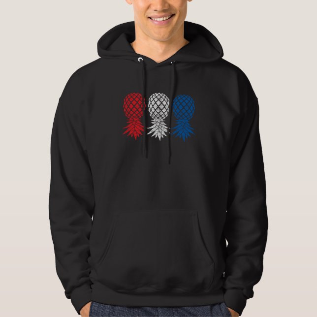 July Patriotic Red White Blue Upside Down Pineappl Hoodie (Front)