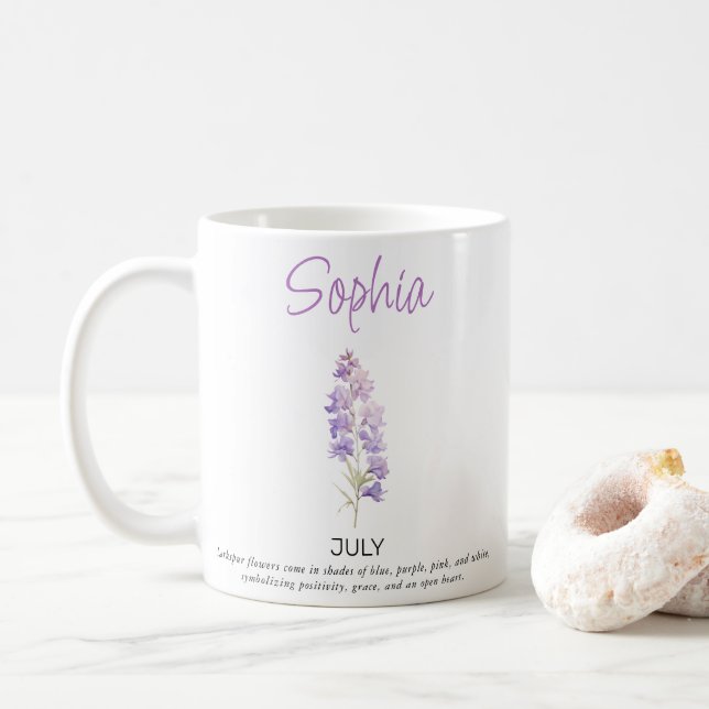 July Personalised Birth Flower  Coffee Mug (With Donut)