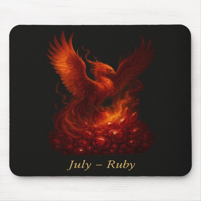 July Ruby – Phoenix & Fiery Birthstone Mouse Mat (Front)
