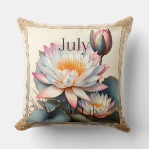 July Water Lily Birth Month Botanical Floral Cushion