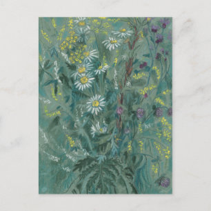 July Wildflowers, Summer Flowers Floral Art Grey Postcard