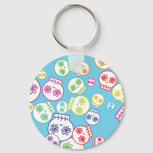 Jumble Of Colourful Skull Doodles Key Ring