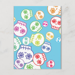 Jumble Of Colourful Skull Doodles Postcard