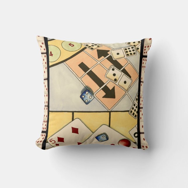 Jumbled Assortment of Games of Chance Cushion (Front)