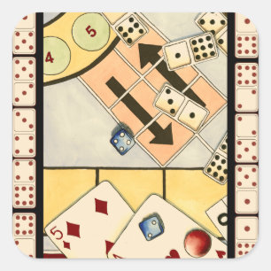 Jumbled Assortment of Games of Chance Square Sticker