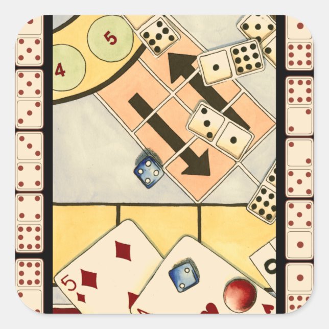 Jumbled Assortment of Games of Chance Square Sticker (Front)