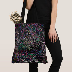 Jumbled Colourful Rainbow Line Knots Pattern Black Tote Bag