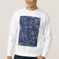 Jumbled illegible words navy blue colours