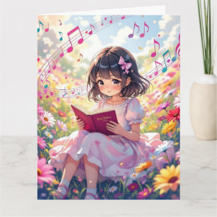 Jumbo  Anime Girl Reading   Coloring Page Birthday Card