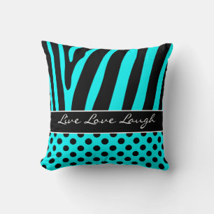 Jumbo Aqua Black Zebra Stripe Polka Dots Pillow