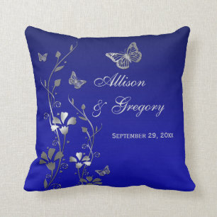 Jumbo Blue Grey Butterfly Floral Keepsake Pillow