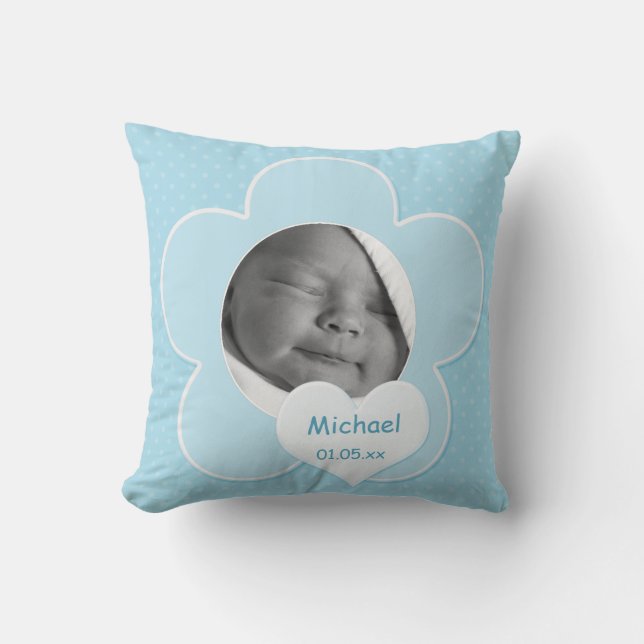 Jumbo Blue Polka Dot Baby Photo Pillow (Front)
