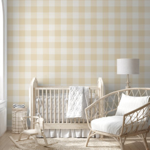 Jumbo Buffalo Check Plaid Butter Yellow Off White Wallpaper