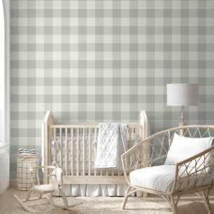 Jumbo Buffalo Check Plaid Mint Sage n Off White Wallpaper