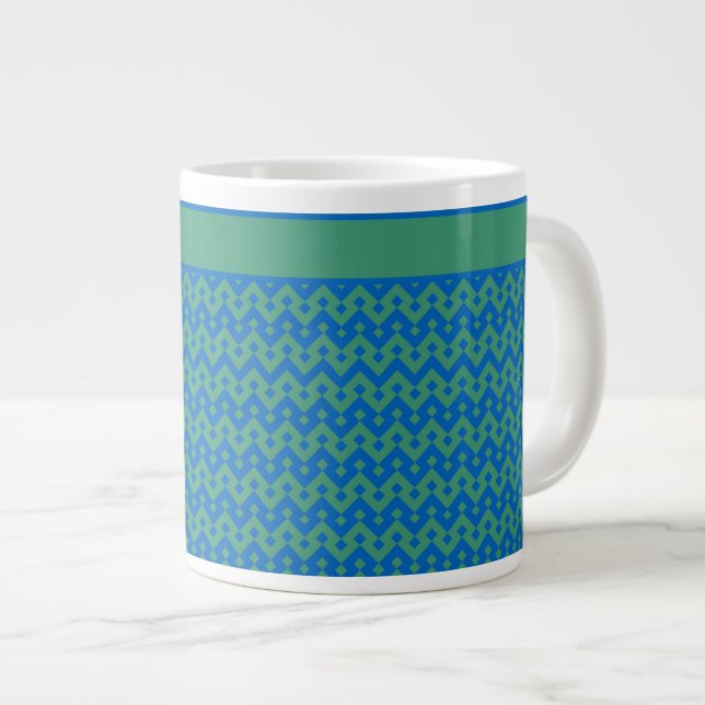 Jumbo Coffee Mug, Emerald and Blue Geometric Large Coffee Mug (Front Right)