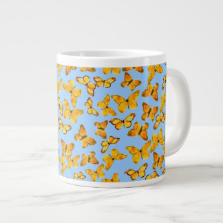 Jumbo Coffee Mug, Golden Butterflies on Sky Blue Large Coffee Mug