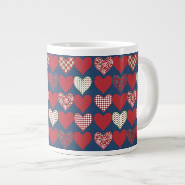 Jumbo Coffee Mug, Hearts on Midnight Blue Large Coffee Mug (Front Right)