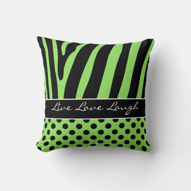 Jumbo Green Black Zebra Stripe Polka Dots Pillow (Front)