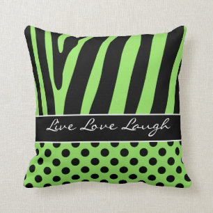 Jumbo Green Black Zebra Stripe Polka Dots Pillow