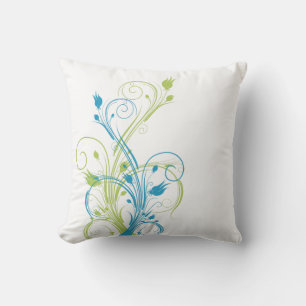 Jumbo Green, Blue, White Floral Vines Pillow