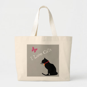 Jumbo I Love Cats Grey  And White  Graphic Tote