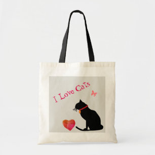 Jumbo I Love Cats Red And White Graphic Tote Bag