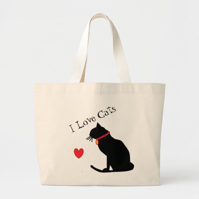 Jumbo I Love Cats Red Heart And White Graphic Tote (Front)