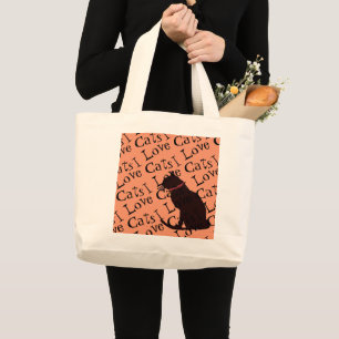 Jumbo I Love Cats Tangerine nd White  Graphic Tote