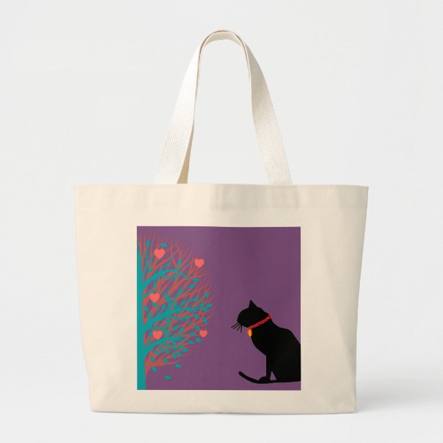 Jumbo Lilac Black Cat Graphic Tote (Front)