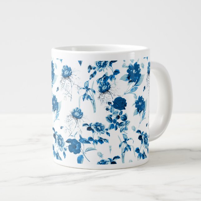 Jumbo Mug-Blue Floral Coffee Mug (Front Right)
