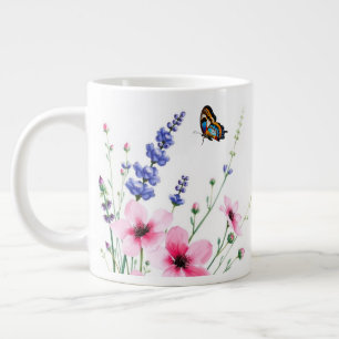 Jumbo Mug - Lavender, Pink Flowers, Butterfly