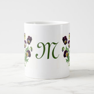 JUMBO MUG PANSY ILLUSTRATION CUSTOM INITIAL