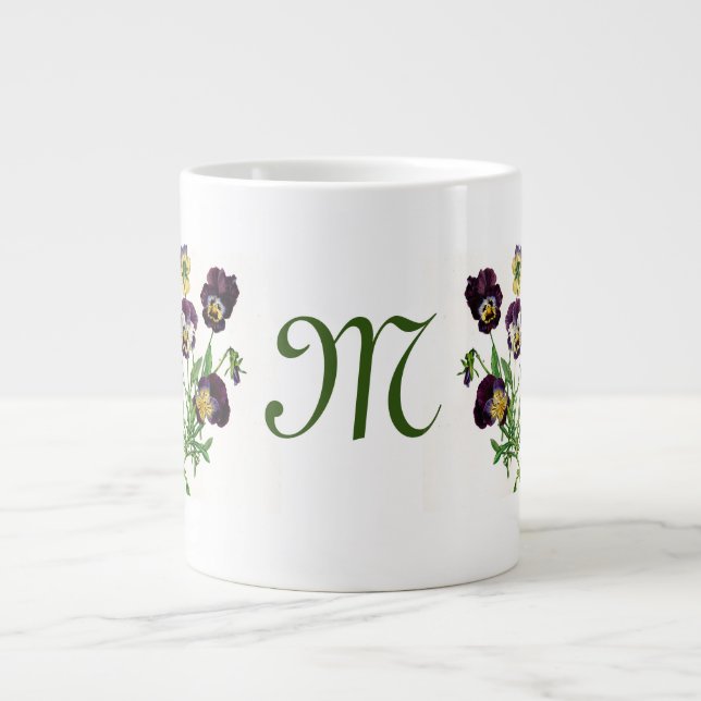 JUMBO MUG PANSY ILLUSTRATION CUSTOM INITIAL (Front)