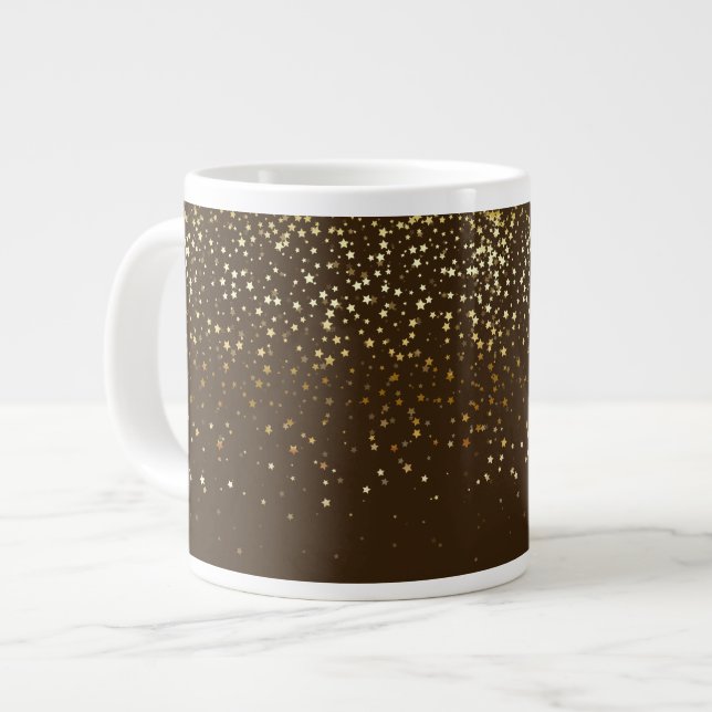 Jumbo Mug-Petite Golden Stars-Brown Large Coffee Mug (Front Left)