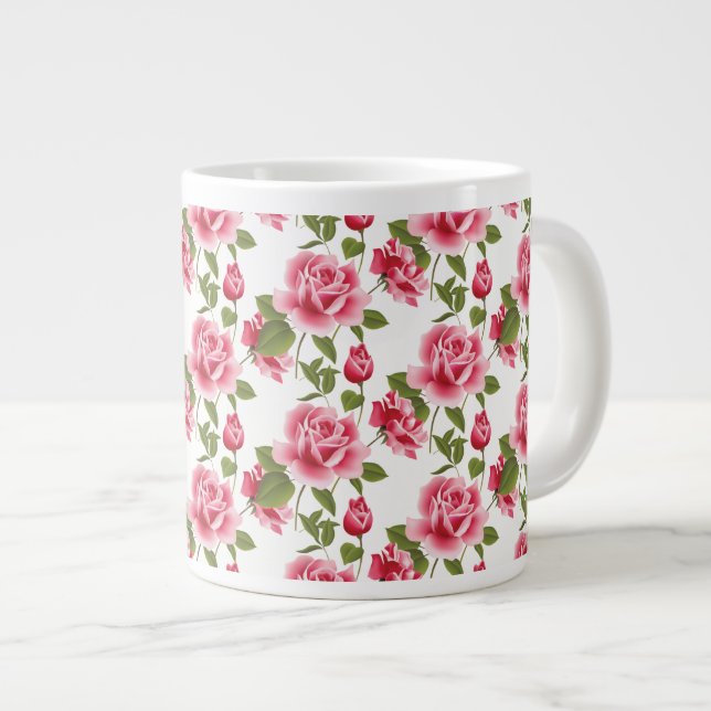 Jumbo Mug-Pink Roses Large Coffee Mug (Front Right)