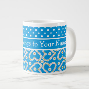 Jumbo Mug to Personalize: Polkas, Daisies, Blue