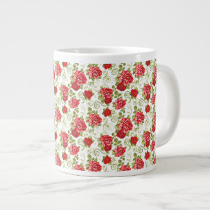 Jumbo Mug-Vintage Red Roses Large Coffee Mug
