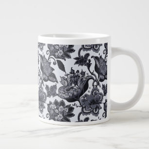 Jumbo mug with a black floral pattern