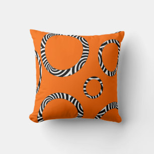 Jumbo Orange, Black, White Striped Circles Pillow