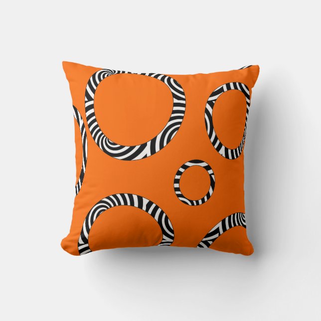 Jumbo Orange, Black, White Striped Circles Pillow (Front)